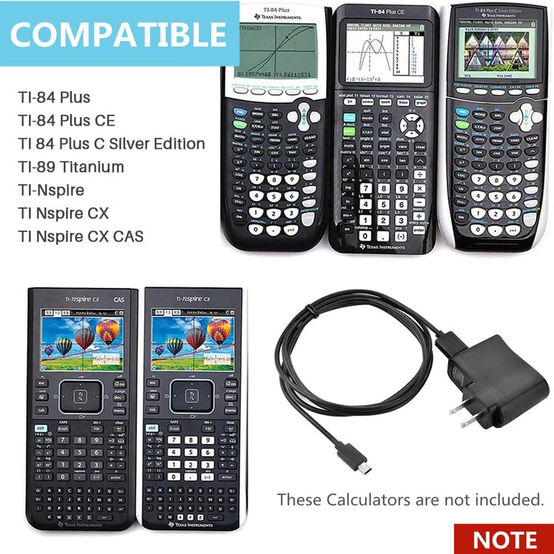 Aquelo USB Charging Cable & Wall AC Adapter for Texas Instruments Calculators TI-84 Plus TI-84 Plus C Silver Edition TI 89 Titanium TI Nspire CX TI Nspire CX CAS