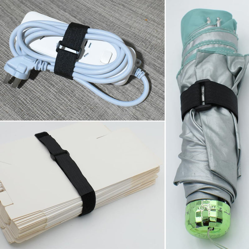 1" x20FT Hook and Loop Straps by YiwerDer, with 30 Plastic Buckles, Adjustable Fastening Cable Straps, Cut-to-Length Cinch Strap, Reusable Nylon Securing Cord Ties for Organizer or Storage - Black 1"X20FT Straps