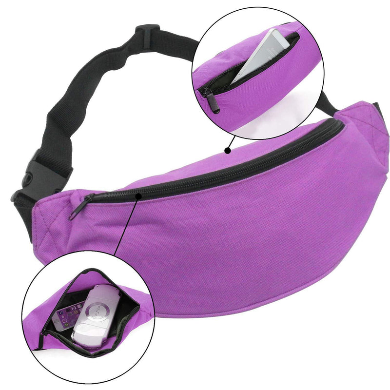 INNOLIFE Unisex Men Women Fashion Sporty Multi-Purpose 2-Zipper Waist Belt Bag Fanny Pack Adjustable Strap for Sport Hiking Traveling Passport Wallet 3pcs Black Purple Red