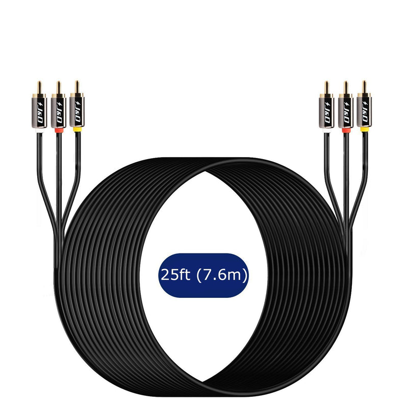 J&D 3RCA to 3RCA Cable, Gold Plated CopperÂ ShellÂ HeavyÂ Duty 3 RCA Male to 3 RCA Male Stereo Audio Cable, RCA Cables, 25 Feet