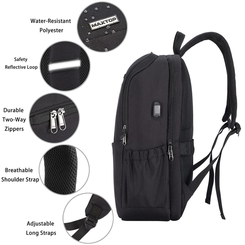 MAXTOP Travel Laptop Backpack with USB Charging Port Anti-Theft[Water Resistant] College School Bookbag Fits 17 Inch Laptop Black（17 Inch）