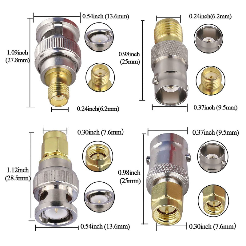 BNC to SMA Connectors SMA BNC Adapter Male to Female for WiFi Antenna/Extension Cable SMA to BNC RF Connector Kits 4 Pack