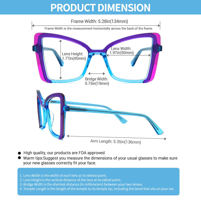 VOOGLAM Oversize Cat Eye Blue Light Blocking Glasses for Women Anti UV Eyestrain Eyewear Jesica Purple Clear