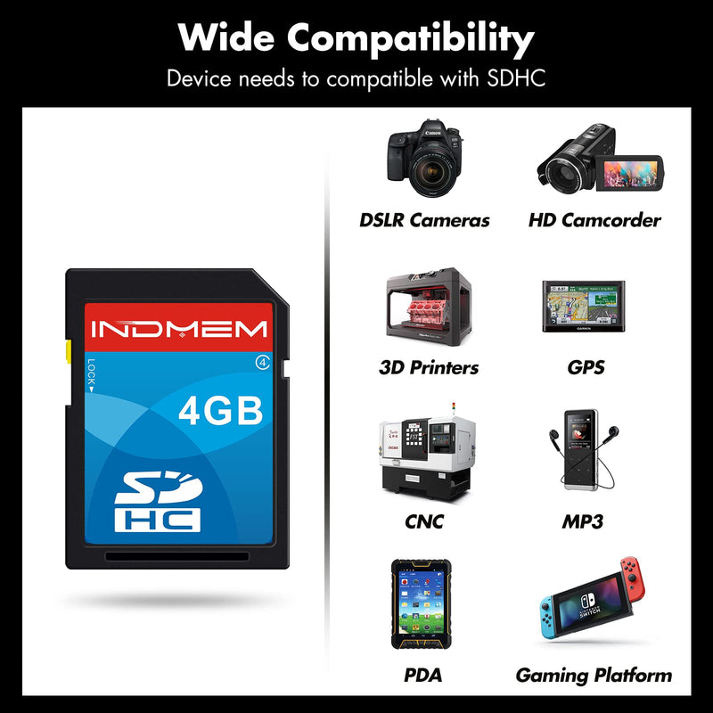 INDMEM SD Card 4GB SDHC Class 4 Flash Memory Card 4 GB Digital Camera Cards 2 Packs 2 Pack