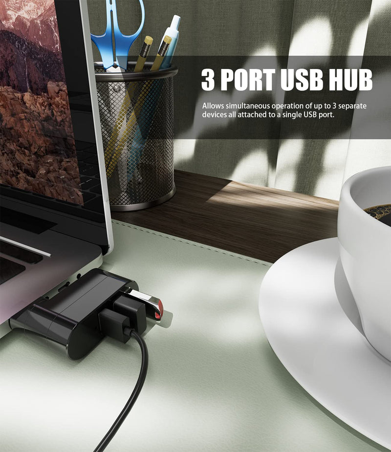 USB Port Splitter, BERLAT 3 Port USB 2.0 Expander Splitter [90°/180° Degree Rotatable] for Laptop, Xbox, Wii, PS3, PC, MAC, Mac Book, Tablet, Tab, Console, Printer, Camera - Black