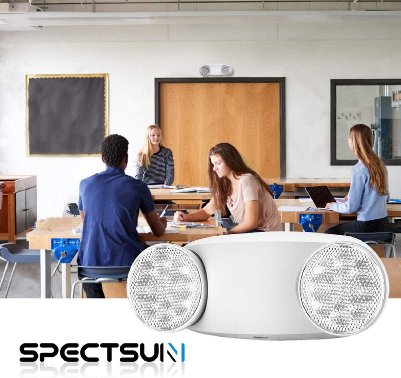 SPECTSUN Emergency Light White, Commercial Emergency Light with Battery Backup, Emergency Lighting Fixture/Emergency Light Combo/Emergency Sign Light//Emergency Light Home - 1 Pack (Round Head)