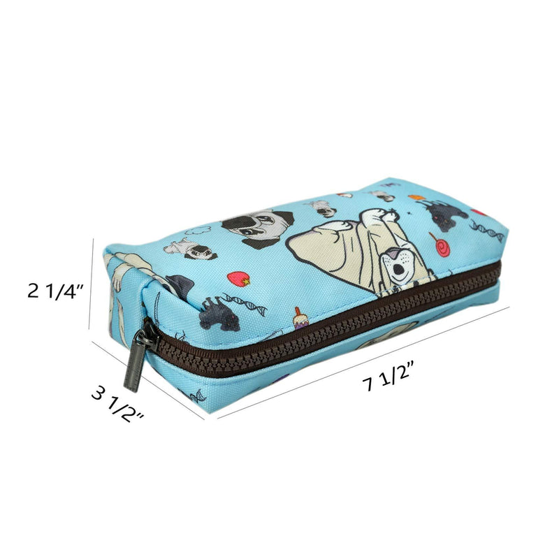 LParkin Cute Pug Dog Canvas Pencil Case Canvas Pen Bag Gadget Pouch Stationary Case Makeup Cosmetic Bag Box Blue