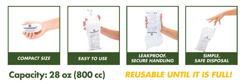 Travel John Resealable Disposable Urinal Bags (TJ1N) - 6 Pack