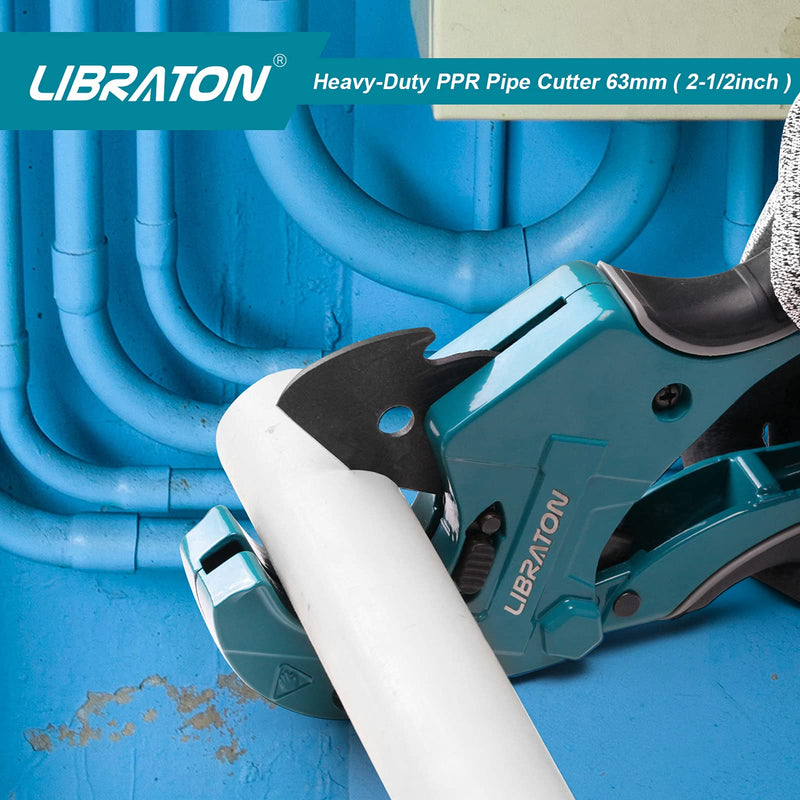 Libraton PVC Cutter, Up to 2-1/2", PVC Pipe Cutter 2 Inch, ABS Pipe Cutter, Ratchet Pipe Cutter Heavy-Duty, Pex Cutting Tool, PEX Pipe Cutter for Cutting PEX, PVC, PPR Plastic Hoses and Plumbing Pipe
