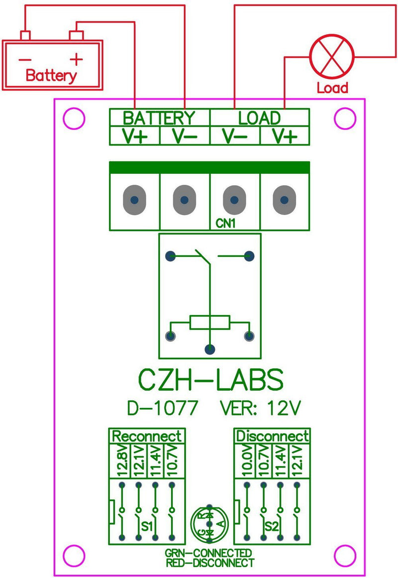 CZH-LABS Electronics-Salon Low Voltage Disconnect Module LVD, 12V 10A, Protect/Prolong Battery Life.