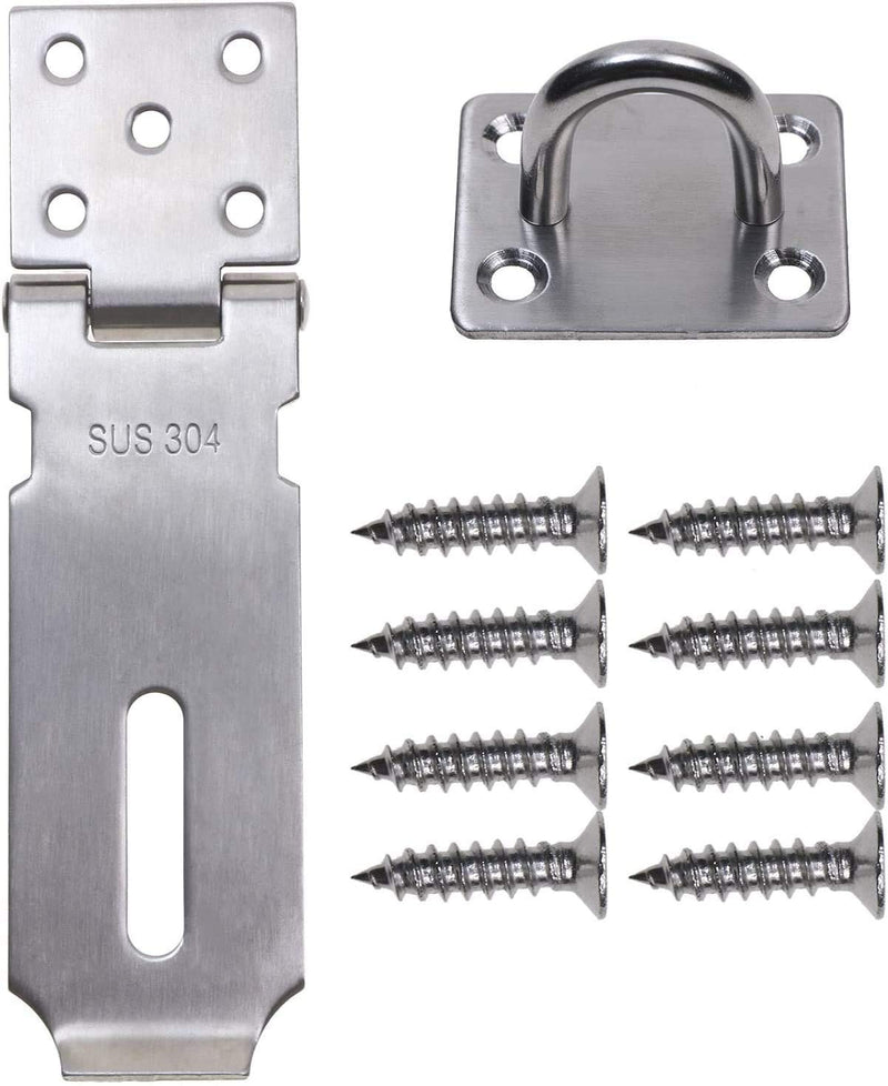 Padlock Hasp POCADOM 4 Inch Door Clasp Hasp Lock Latch, Stainless Steel Door Bolt Latches for Furniture, Cabinet, Drawer, Cupboard and Closet 1 pcs