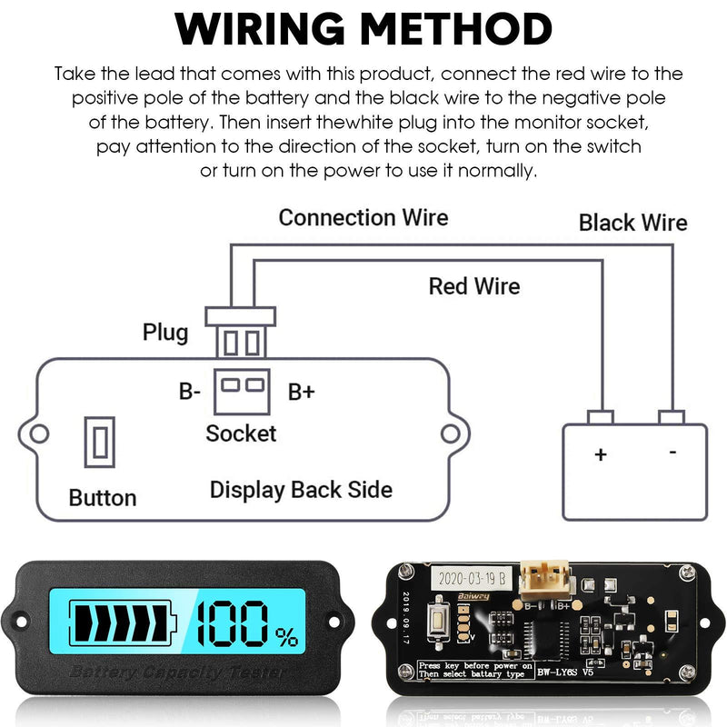 Weewooday Battery Meter Blue Back-Light Capacity Monitor DC 8-63V Digital Battery Indicator DC 12V 24V 36V 48V -Acid and Lithium-ion Battery Indicator (2)