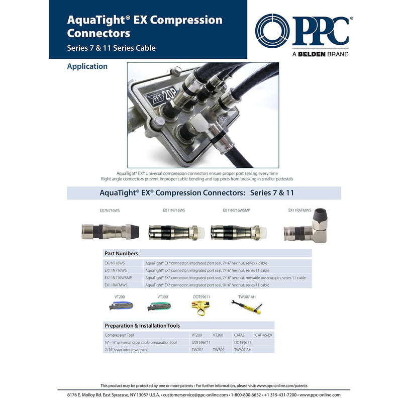 PPC RG11 Coax Compression Connectors Qty of 25: EX11N716WS with AquaTight Seal for Quad Shield, PE, and PVC Jacket Coaxial Series Cable