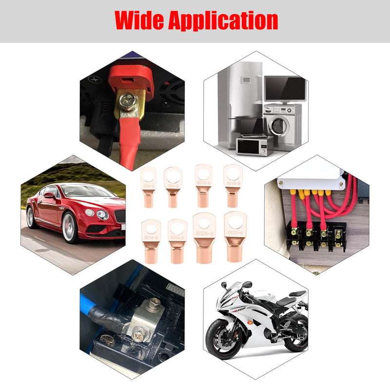 YIXISI 120 pieces ring cable lugs set, tubular battery cable ends, copper cable lugs, for vehicles, cars, motorcycles, boats, with heat shrink tubing, golden with heat shrink tubing