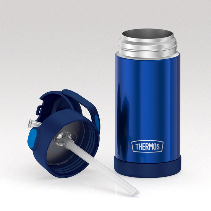 THERMOS FUNTAINER 12 Ounce Stainless Steel Vacuum Insulated Kids Straw Bottle, Blue