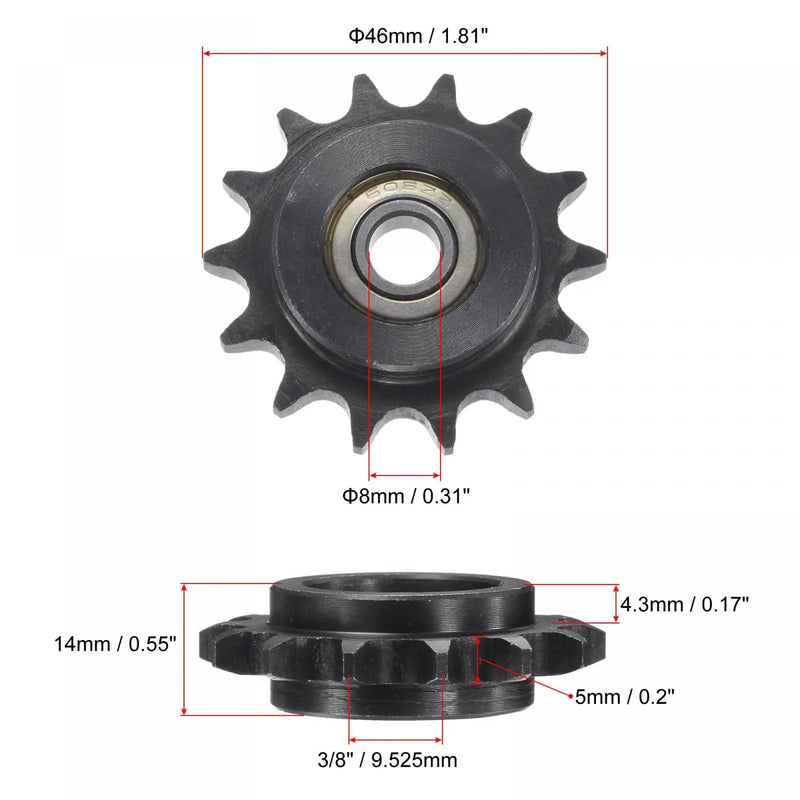 uxcell #35 Chain Idler Sprocket, 8mm Bore 3/8" Pitch 14 Tooth Tensioner, Black Oxide Finish C45 Carbon Steel with Insert Single Bearing for ISO 06B Chains