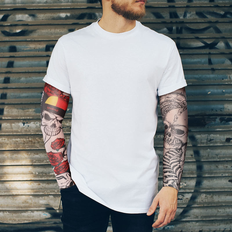 12 Pieces Tattoo Sleeves Set Fake Sunscreen Arm Sleeves Soft Elasticity Flower Arm Gloves Cycling (Skull Pattern) Skull Pattern