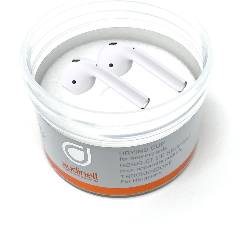 Audinell Hearing Aid Dryer Cup + Desiccant | Drying Dehumidifier Kit | Safely Removes Sweat & Moisture from Airpods, Earbuds, Earpods, In-Ear Headphones, Earphones, Earplugs | Storage Case Accessory