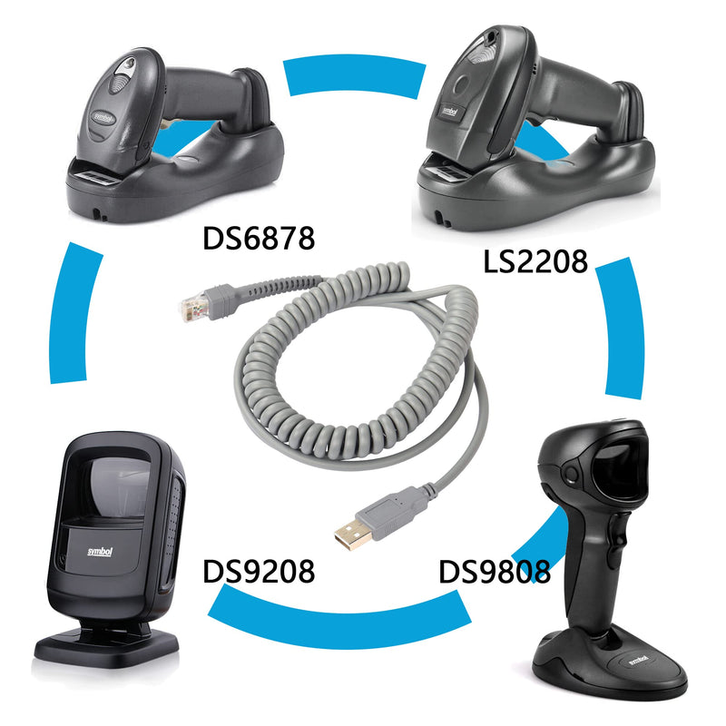 Symbol Ls2208 USB Cable,SinLoon USB A to RJ45 Coiled Spiral Extension Cable, Symbol Barcode Scanner Ls2208ap Ls1203 Ls4208 Ls4278 Ds6707 Ds6708 USB Cable,(10ft,3M)