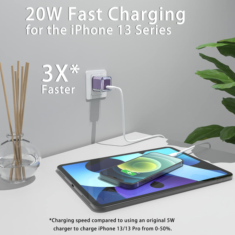 USB C Charger Block 20W PD 3.0 Durable Compact Fast Charging Compat with iPhone 14/14 Pro/14 Pro Max/13/13 Mini/13 Pro/13 Pro Max/12/SE/12 Mini, iPad Pro, iPad Air, iPad Mini, No Cable, Deep Purple