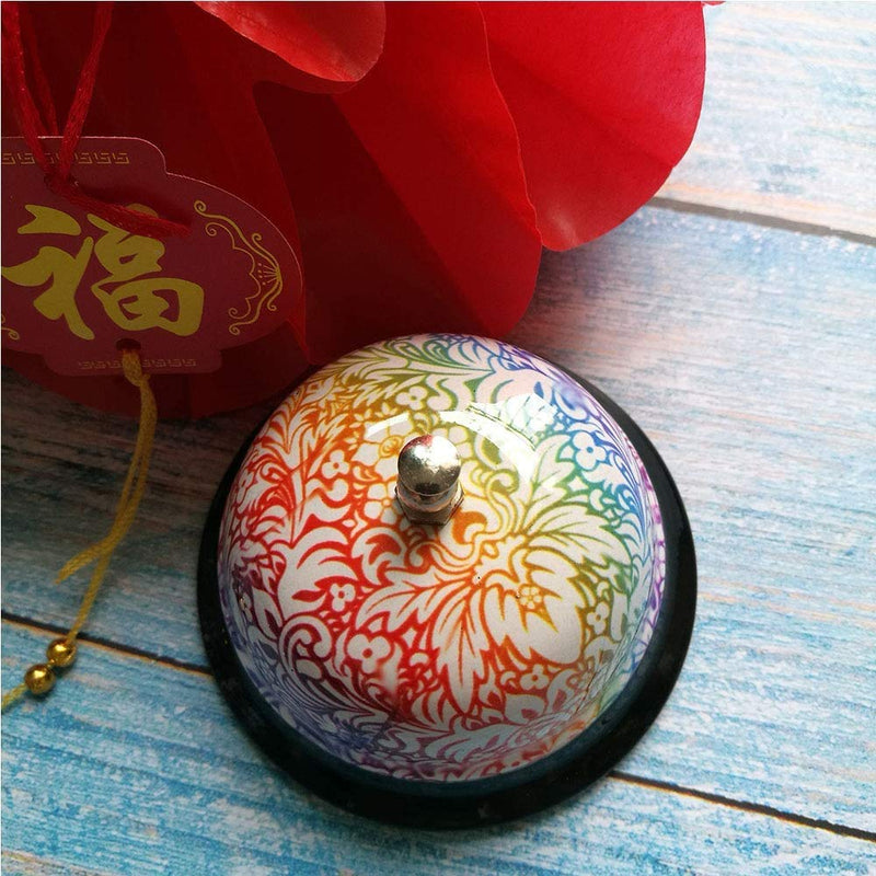 Floral Desktop Bell - Steel Tea Service Dinner Bells Reception Hotel & Restaurant Waiter Call Hand Butlers for Ringing in Counter Shop Play Game Buzzer Coffee Table Decor Teacher School Desk Supplies
