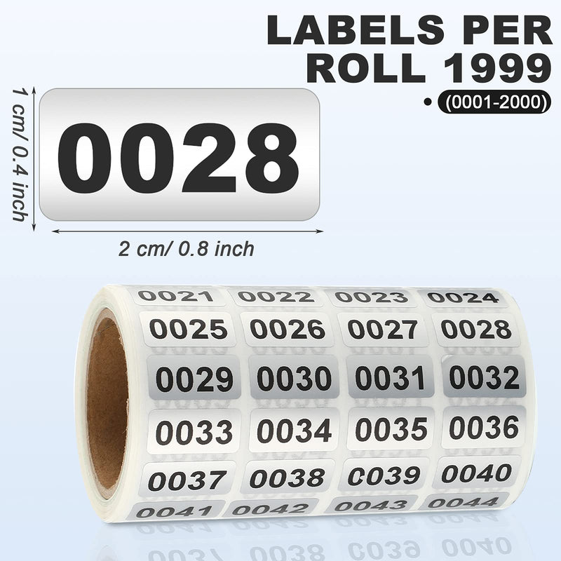 Consecutive Number Label Stickers Waterproof Number Inventory Stickers for Inventory Storage Classification, 0.39 x 0.78 Inch (001 to 2000)