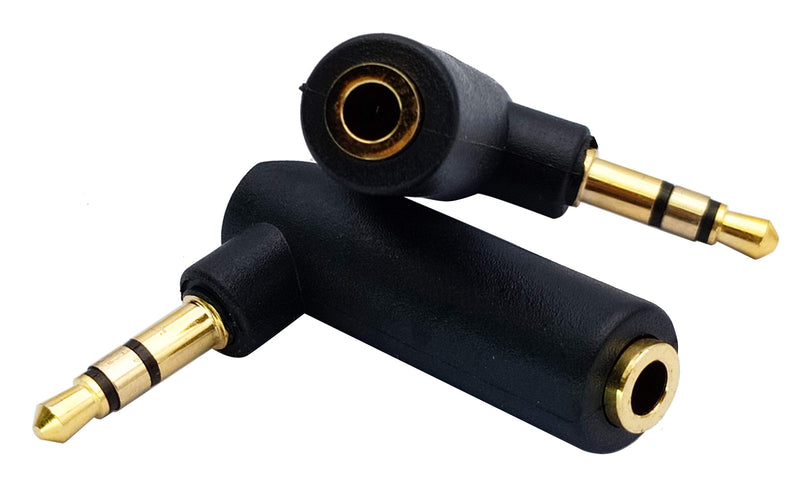 AAOTOKK 3.5mm Jack Adapter 90 Degree Right Angled 3 Poles 3.5mm TRS Audio Stereo Male to Female Connector Extension Adapter(2 Pack/3 Pole) 3 pole