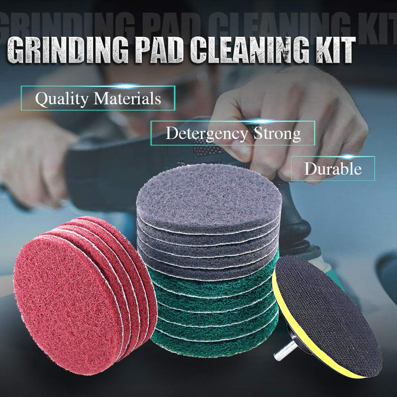 Swpeet 16Pcs 5Inch 3 Different Color Scouring Pads Drill Powered Brush Tile Scouring Pads Cleaning Set, Sanding Polishing Pads Replacement with 1-Pcs Hook Attachment for Home Cleaning