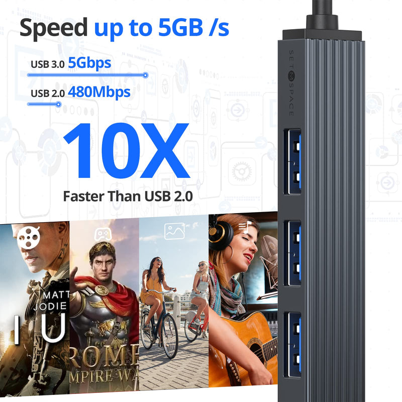 USB Hub for Laptop, SETMSPACE USB Splitter for Laptop Aluminum USB A, Multiple USB Port for Laptop Data Transfer, USB Port Expander for Laptop, PC, PS4