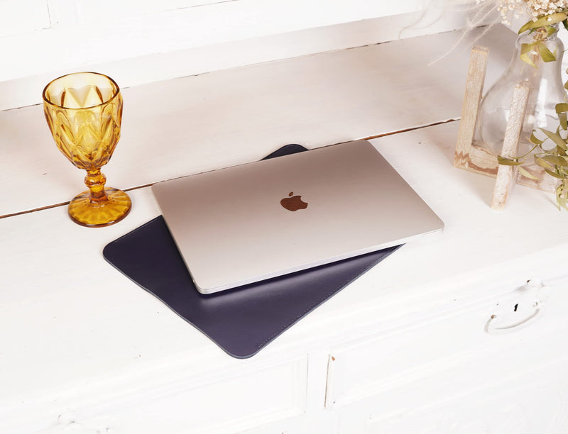 MacBook 13 Sleeve Soft Genuine Leather case Bag Handmade for 13-inch MacBook Air M1 A2337 A2179 A1932 2018-2021, MacBook Pro M1/A2338 A2251 A2289 2016-2021, Blue Vertical 13 Macbook Air / Pro