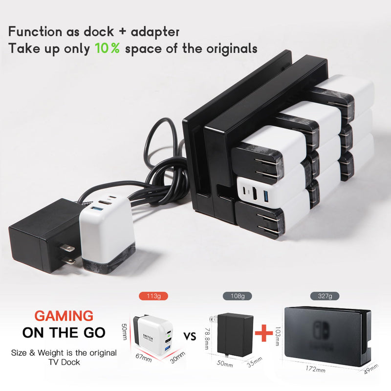 Switch Dock Charger for Nintendo Switch, Mirabox 36W Portable TV Docking Station for Nintendo Switch with 4K@60Hz HDMI/USB2.0/PD USB-C Fast Charging Ports, Full-Featured USB-C to USB-C Cable Included White