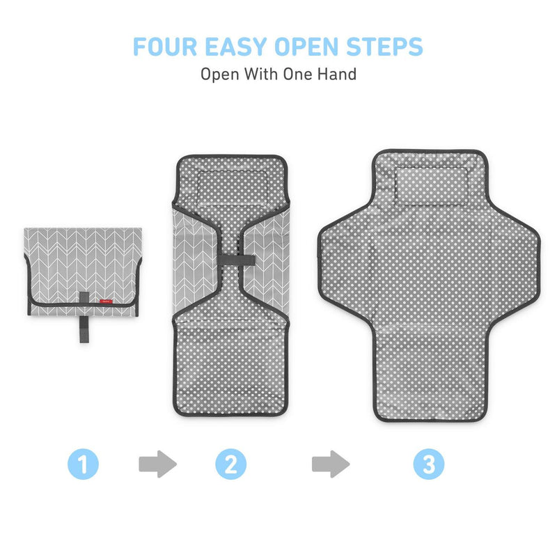 Portable Changing Pad for Baby|Travel Baby Changing Pads for Moms, Dads|Waterproof Portable Changing Mat with Built-in Pillow|Excellent Baby Shower/Registry Gifts Lt Grey with Print