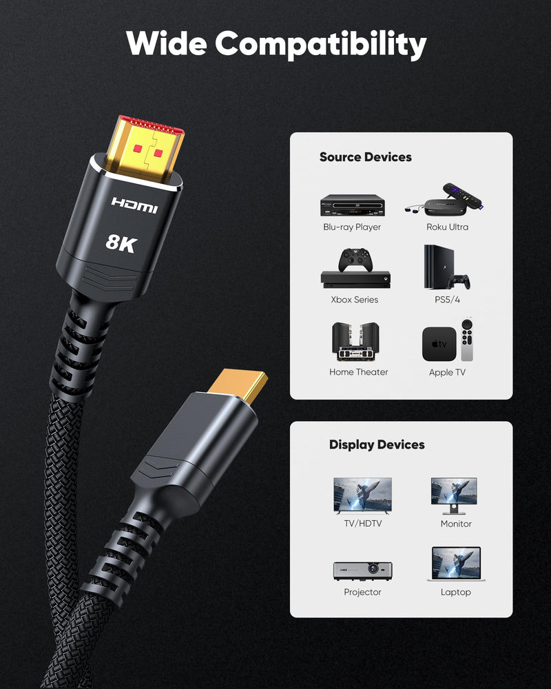 Highwings 10K 8K HDMI Cable 3meter Certified, HDMI 2.1 Cable 48Gbps Ultra High Speed 8K 60Hz 4K 120Hz 7680P eARC HDCP 2.2&2.3 DTS:X Dynamic HDR Dolby Atmos Compatible with PS5 X-BOX HDTV Monitor 3m