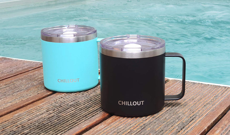 16 oz Stainless steel Vacuum Insulated Coffee Mug with Handle and Lid, Large Thermal Camping Coffee Mug Cup with Durable Sliding Lid for Men & Women - Keeps your Beverages Hot/Cold for a Long Time Black 16 oz