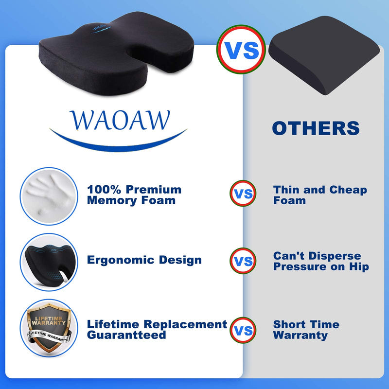 WAOAW Seat Cushion, Office Chair Cushions Butt Pillow for Long Sitting, Memory Foam Chair Pad for Back, Coccyx, Tailbone Pain Relief