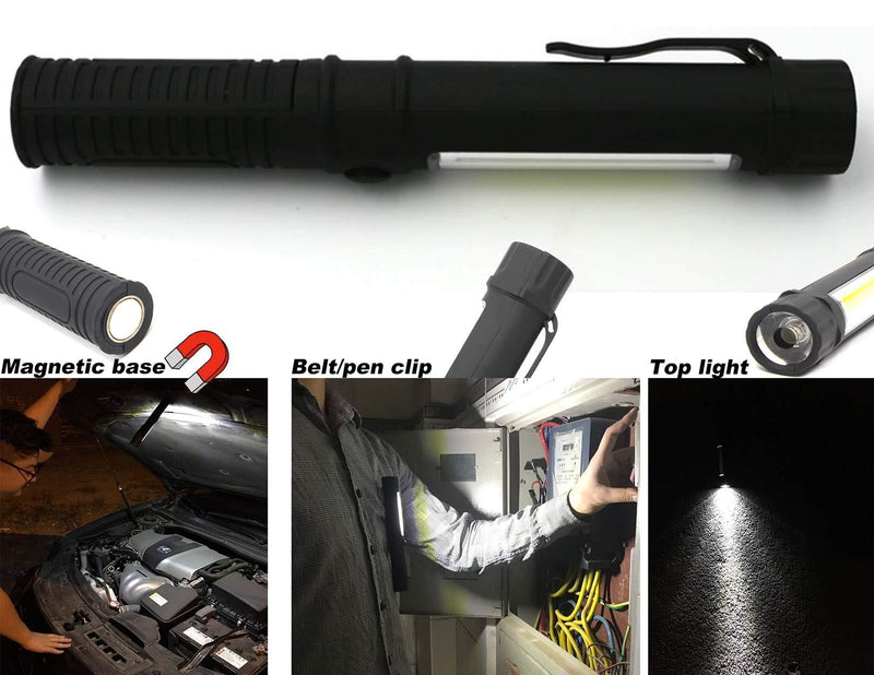 COB LED Work Flashlight with Magnetic Base and Clip Multi-Function Pocket Pen Light Inspection Work Light, 4 PCS Led Work Light 4pk