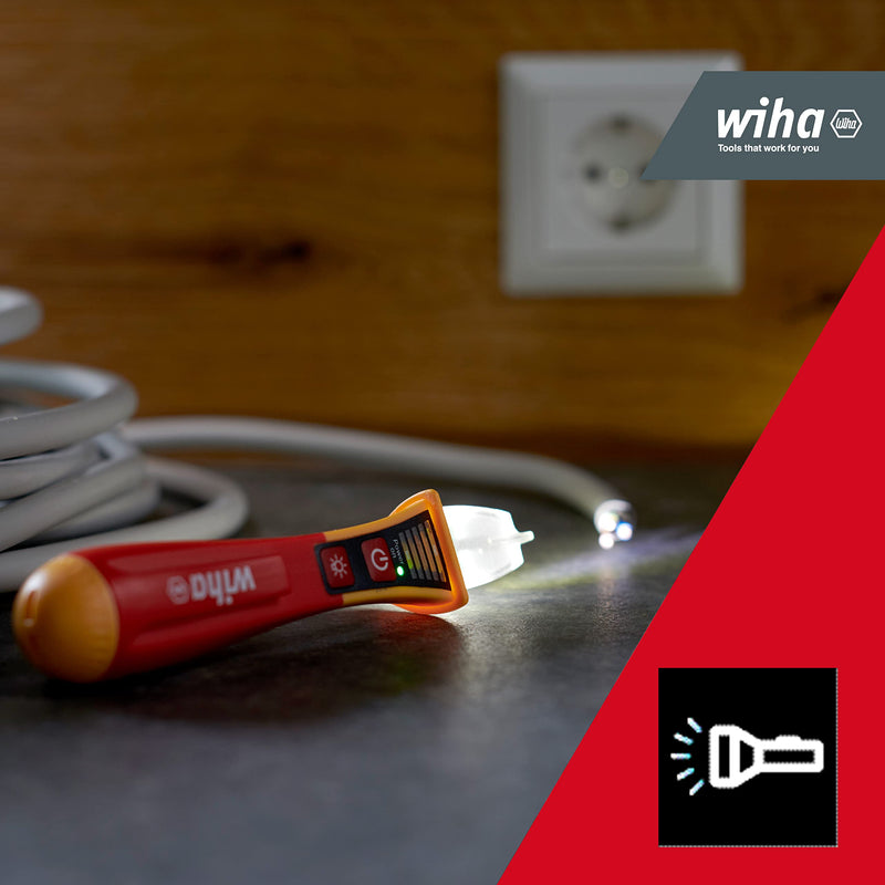 Wiha non-contact single-pole voltage tester I 12 - 1,000 V AC with integrated flashlight incl. 2x AAA batteries (43797)