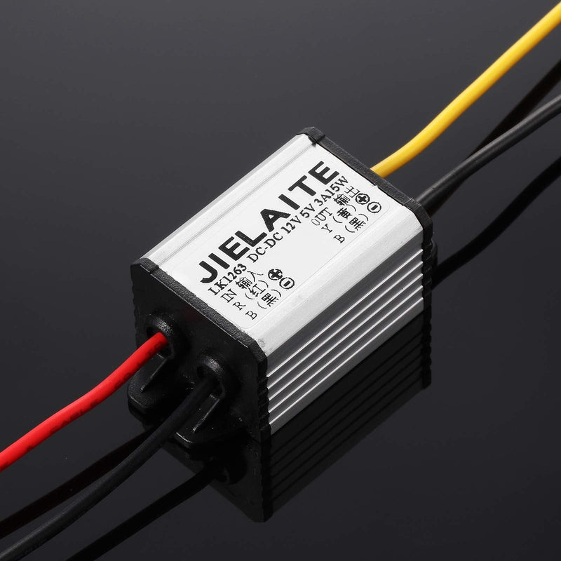 2 Pieces Car Power Converter Waterproof 12V to DC 5V Buck Voltage Regulators 3A 15W Voltage Converter Module for Car Truck Boat Solar System (Accept DC 8V - 22V Inputs)