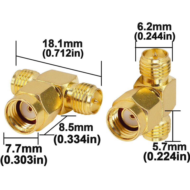 BOOBRIE RP SMA Male to 2 RP SMA Female 3 Ways Splitter Triple T Adapter Connector 2PCS