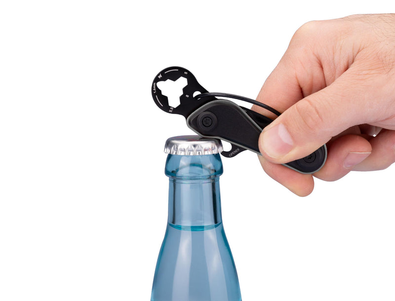 Key ring mini tool 9 functions - PARCEL CUT & CART - shopping cart remover, parcel knife, bottle opener, parcel opener (real 440 stainless steel) anodized aluminum titanium color - TROIKA Original