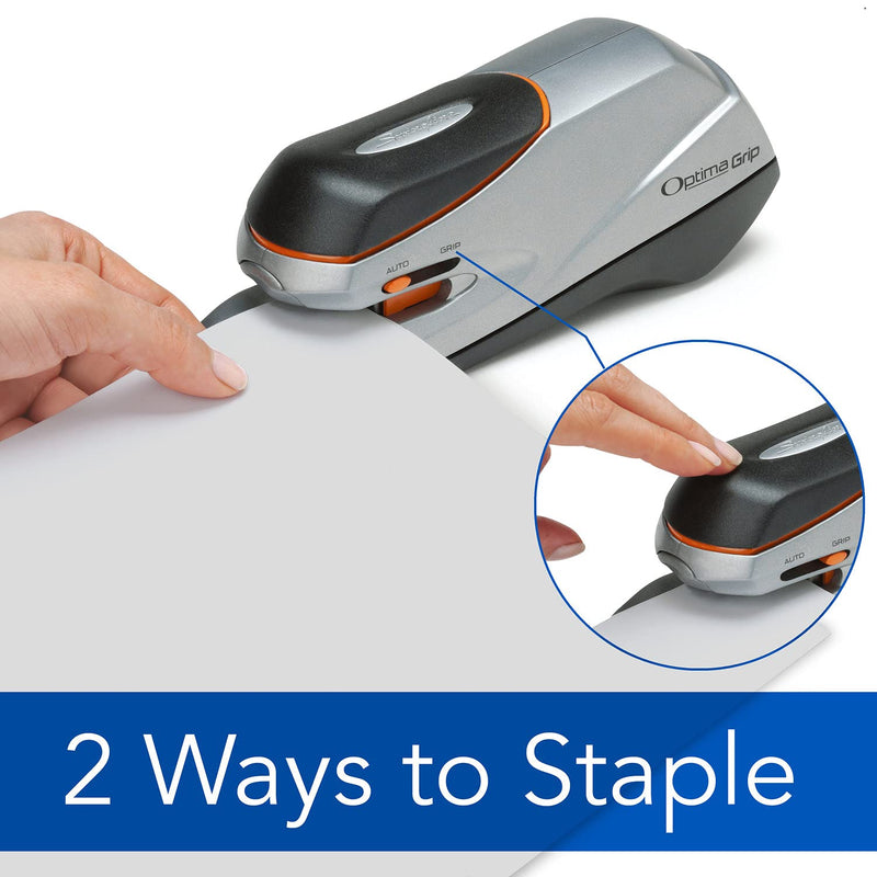 Swingline 48207 Optima Grip Electric Stapler, 20-Sheet Capacity - Silver 20 Sheet (Orange Trim)