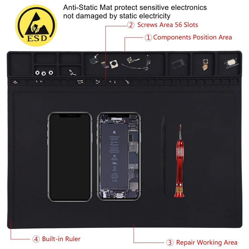 Anti Static Mat, HPFIX ESD Mat Heat Resistant with Grounding Wire and ESD Wristband, Silicone Repair Mat for Computer, PC Building, Eelectronics