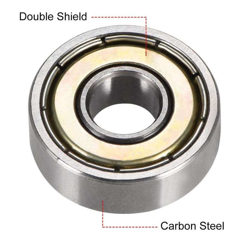 uxcell 607ZZ Deep Groove Ball Bearing Double Shield 607-2Z 80017, 7mm x 19mm x 6mm High Carbon Steel Z1 Bearings (Pack of 4) 7mmx19mmx6mm