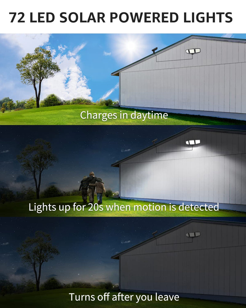 Lepro Solar Motion Lights Outdoor, 1000LM Security Lights, Separate Solar Panel, 3 Adjustable Head 270° Wide Lighting Angle, 72 LED IP65 Waterproof Flood Lights for Porch Yard Garage Pathway 1