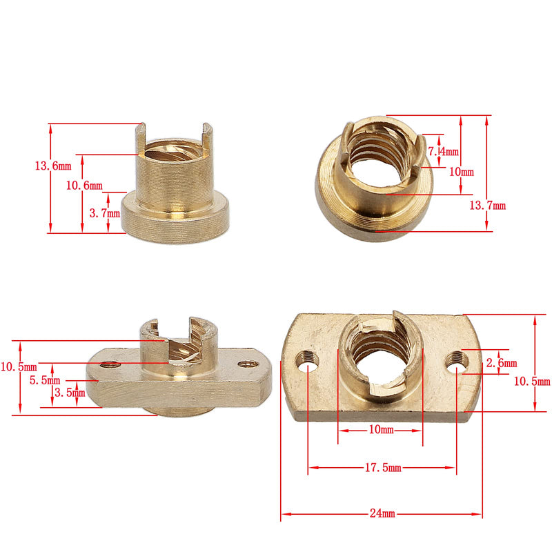 2 Pack Anti Backlash Spring Loaded Nut Elimination Gap Brass Nuts Z Axis Acme Threaded Rod Upgrade Kit for Ender 3s 3 Pro V2 CR10 Tornado 3D Printer