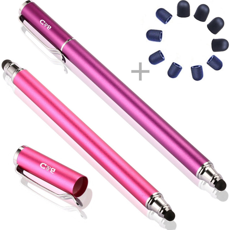 Bargains Depot (2 Pcs) [New Upgraded][0.18-inch Small Tip Series] 2-in-1 Stylus/Styli 5.5-inch L with 10 Replacement Rubber Tips -Purple/Pink Purple