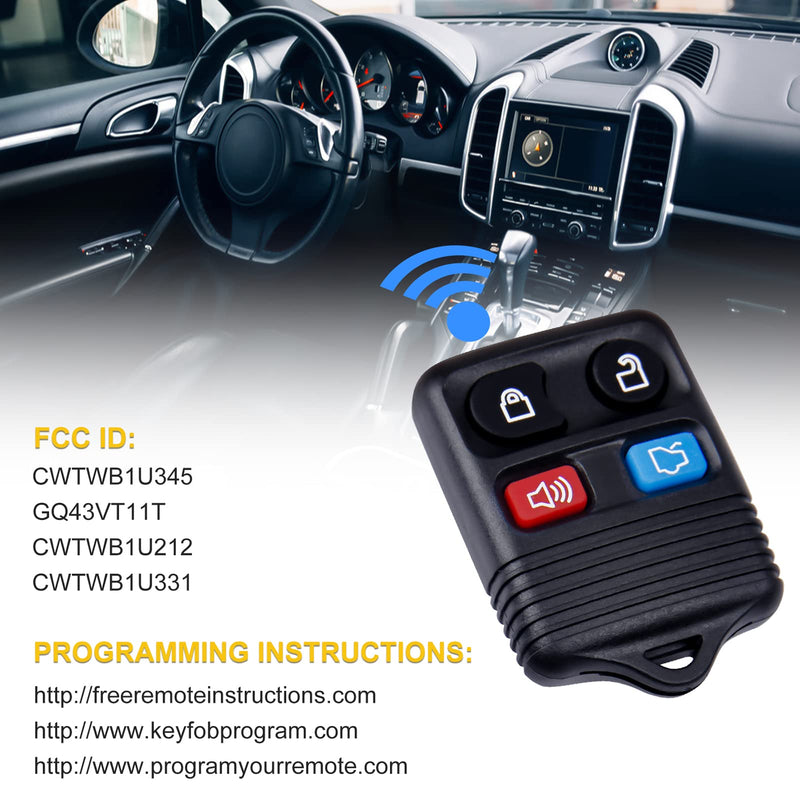 Pilida Keyless Entry Remote Clicker Control Replacement for Ford Escape Focus Fusion Mustang Taurus Explorer| Lincoln| Mercury| 4 Button Car Key Fob CWTWB1U345 Pack of 2 Key Fobs
