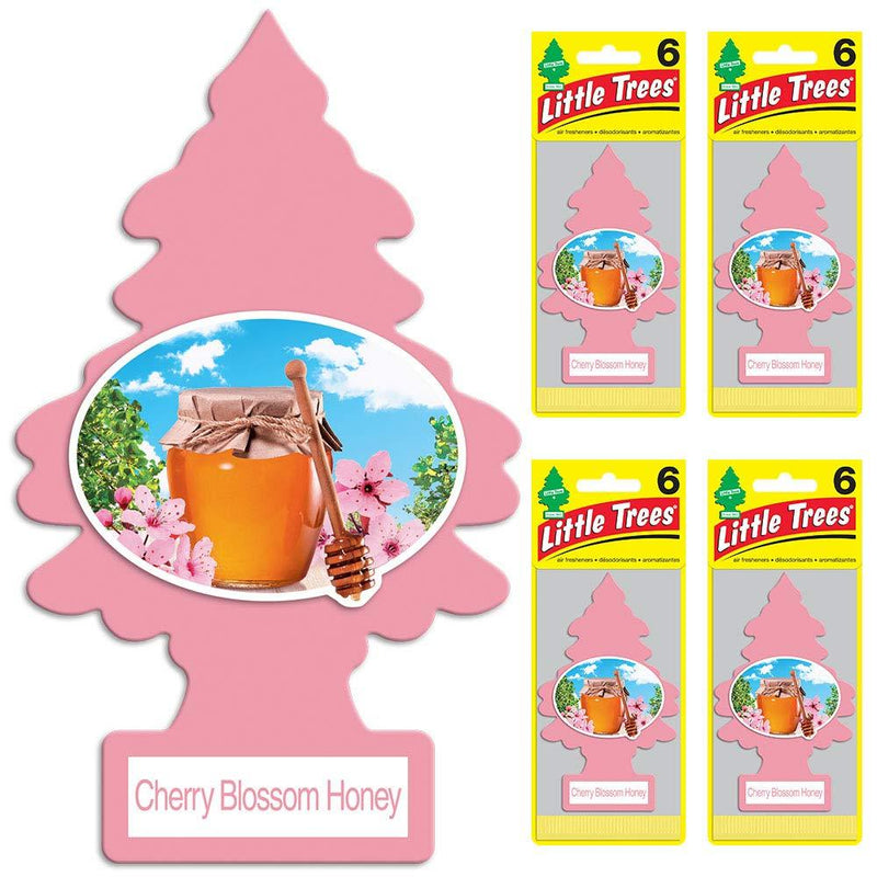 LITTLE TREES Car Air Freshener I Hanging Tree Provides Long Lasting Scent for Auto or Home I Cherry Blossom Honey, 24 count, (4) 6-packs