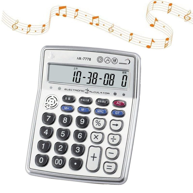 Egoelife Musical Desktop Calculator 12-Digits LCD Display with Alarm Clock and Voice Reading (AR-7778) AR-7778