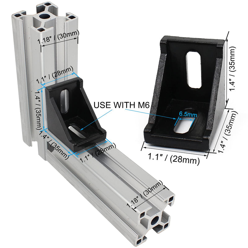 3030 Series Aluminum Profile Connector Set, 20pcs Black Corner Bracket, 40pcs M6 T Nuts and M6X10 Hex Screw Bolt for 30S 30X30 Aluminum Extrusion Profiles Rail Accessories